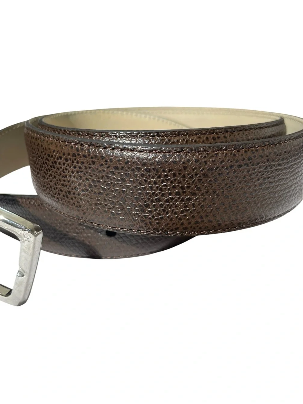 Brooks Brothers Pebbled Brown ITALIAN  LEATHER Belt Men's Sz 44 Silver Buckle